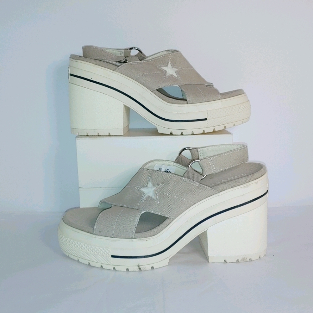 Beige platform heeled converse all stars - Picture 1 of 7